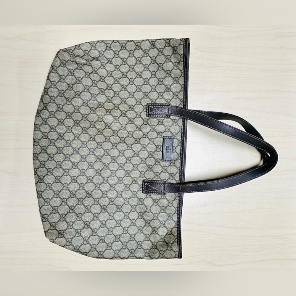 WOW POSHMARK Authentic Gucci Large GG Web Canvas with Leather Trim Tote - Picture 14 of 15